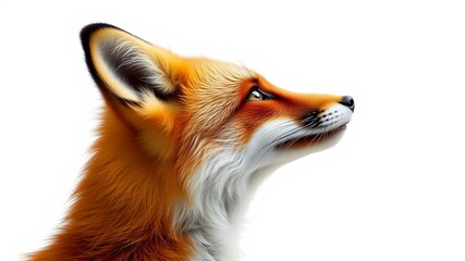 Obraz premium A captivating portrait showcases a majestic fox in striking detail, its fur a vibrant blend of orange and white, set against a pristine, minimalist white backdrop.