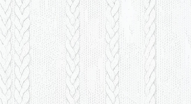 Cozy and elegant: A detailed white knitted texture showcases intricate braided patterns and soft