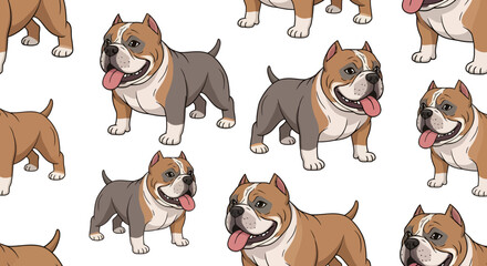 Delightful canine illustration presenting an animated american bully seamless pattern design with
