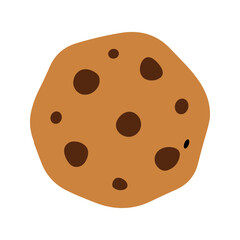 A round chocolate chip cookie with irregular edges sits on a white background and appears ready to be eaten.