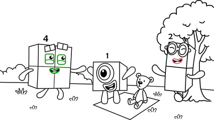 coloring cartoons of children having fun playing