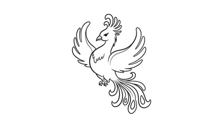 Elegant phoenix illustration with intricate line work against a white backdrop