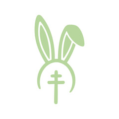 A monochromatic stylized animal head wearing rabbit ears integrates a shofar symbol in light green on a white background.