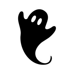 The minimalist, black and white silhouette represents a ghost with two round eyes, common in Halloween decorations and themes.