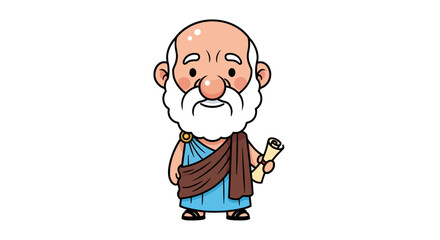 Obraz premium Cartoon depiction of a classical philosopher with a scroll and traditional garb character