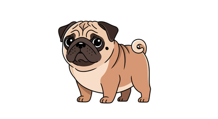 Cartoon illustration of a charming pug dog, showcasing its cute and expressive features
