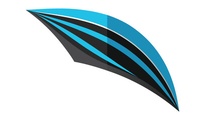 Abstract blue and black curved shape with stripes