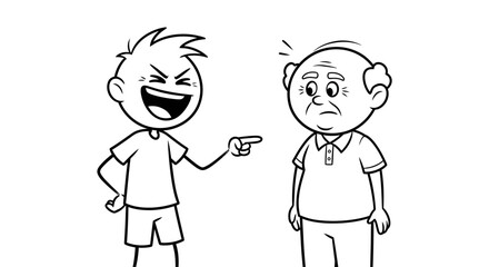 Childish taunting and senior's disquiet capture in a minimalistic line art illustration