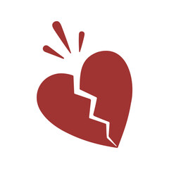 A maroon heart with a jagged white crack runs vertically down the middle and emanates broken lines from the top left corner.