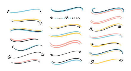 Collection of creative lines and text dividers, featuring elegant heart accents, suitable for