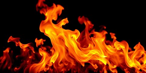 Intense orange and yellow flames against a black background,  fireplace,  fire design