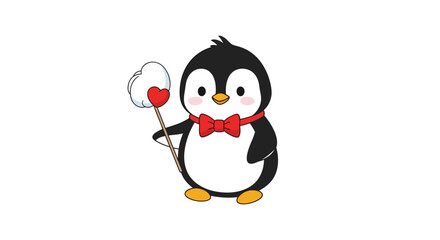 Fototapeta premium Enchanting penguin illustration holding a heart wand for Valentine's Day festivities