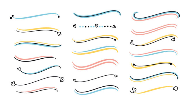 Collection of creative lines and text dividers, featuring elegant heart accents, suitable for