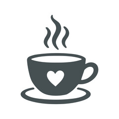 A cup of steaming coffee sits on a saucer and displays a heart, suggesting a symbol of love or special occasion.
