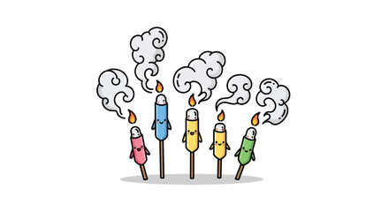 Whimsical celebratory sparklers with faces emitting smoky trails for festive occasions