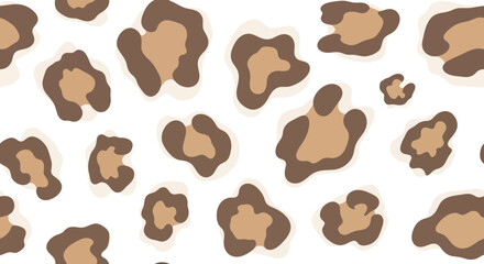 Whimsical feline pattern with light background and neutral earth-tone shades creates a soft
