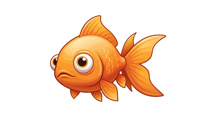 Whimsical goldfish illustration in vibrant orange hues with expressive eyes, isolated on white