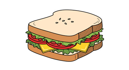 Wholesome sandwich illustration with visible layers of fresh ingredients and bread texture