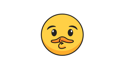 Fototapeta premium Yellow pensive emoji face with thoughtful expression and hand on chin conveying contemplation