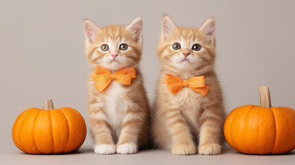 Matching Kittens Pumpkin Pair