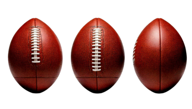 Set of Three Premium Leather Football Variations, isolated on transparent background PNG