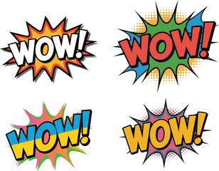 Colorful Comic Book Style Wow Exclamations Set for Graphic Design
