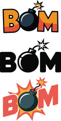 Illustration of Cartoon Comic Bomb Exploding in Several Color Versions