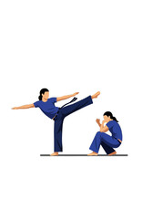 Fototapeta premium Flat Vector Women Practicing Martial Arts Training Illustration