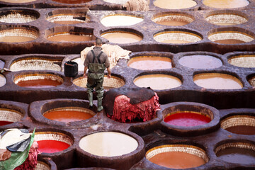 Leather dyeing in Fez, Morocco