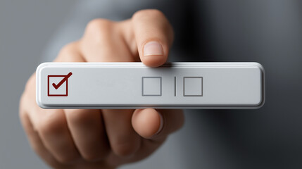 Precision in Focus: A hand, its focus honed, selects with precision the appropriate option on a digital interface, indicating a successful outcome.