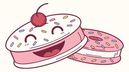 Cheerful Cartoon Ice Cream Sandwiches with Cherry and Sprinkles Smiling