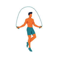 Obraz premium Athletic man jumping rope with a teal rope
