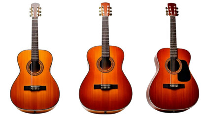 Collection of Three Acoustic Guitar Concepts, isolated on transparent background PNG