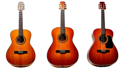 Collection of Three Acoustic Guitar Concepts, isolated on transparent background PNG