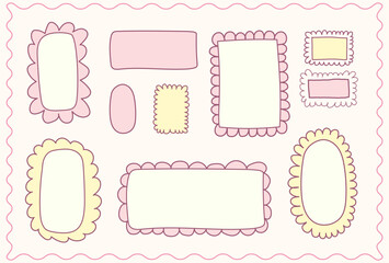 Doodle hand drawn set of vintage coquette frames.  Vector illustration
