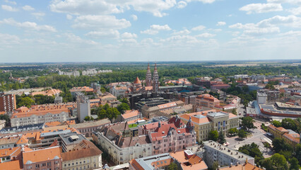 Fototapeta premium Drone View of Votive Church of Szeged with Cityscape