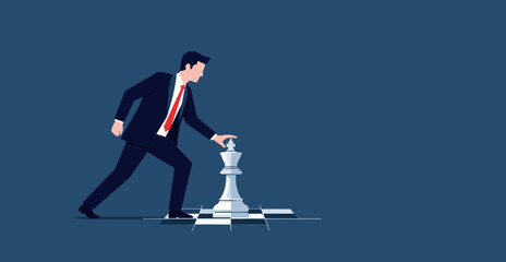 Flat Vector Businessman Moving Chess King Piece