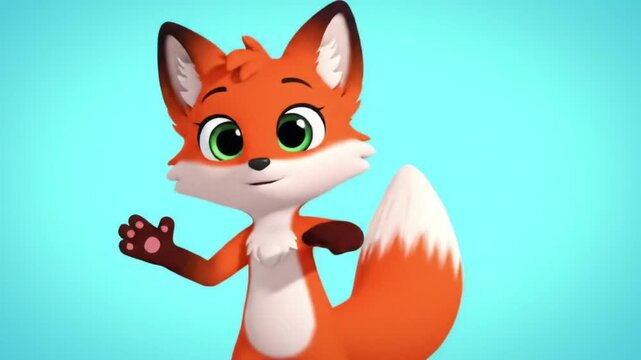 friendly cartoon fox character happily waving hello