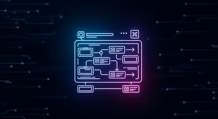 Abstract futuristic user interface design with glowing neon lines and data flow