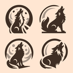 Four black wolf logos howling at a moon or in front of a moon