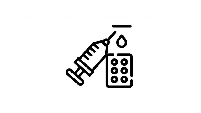 Medical supplies concept with syringe, pills in blister pack and drop of medication. Health and pharmaceutical themes. Healthcare presentations and websites.
