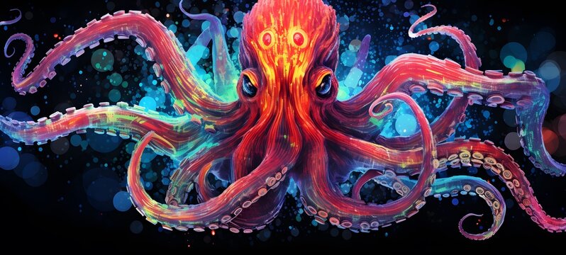 Pointillist grunge design of Kraken kingkong with abstract dotted pattern ,generative AI