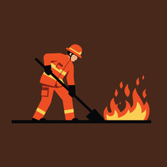 Person in uniform uses shovel on fire