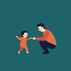 A father kneels to catch his child who is running towards him