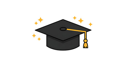 Graduation Cap with Tassel and Sparkles Illustration - Symbolizing Academic Achievement and Success