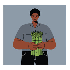 Person holding a bunch of fresh green asparagus