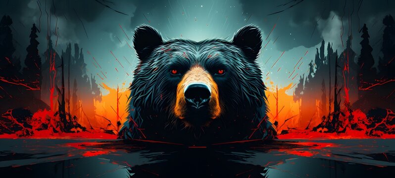 Pointillist grunge design of bear with abstract dotted pattern ,generative AI