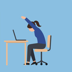 Woman stretching at desk with laptop