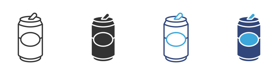 Soda can icon set in outline and flat style, vector illustration , 