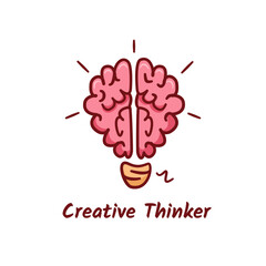Brain lightbulb hand drawn clip art illustration. Brain with lamp shape icon vector doodle. Literal image of creativity, bright idea, smart, intelligence, inspiration and innovation.